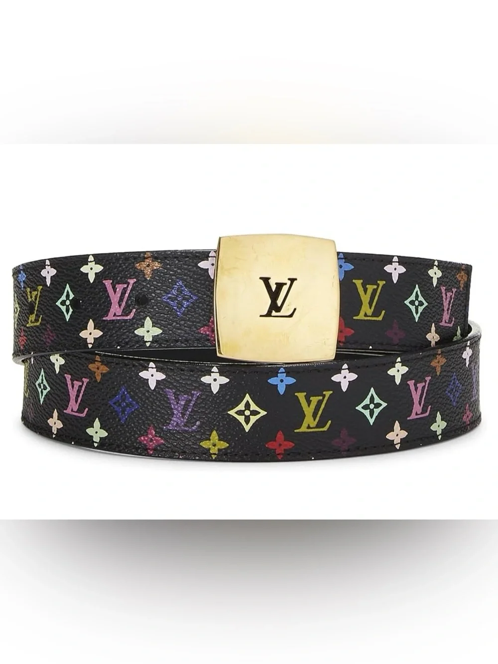 Louis Vuitton Takashi Murakami x LV Black Monogram Multicolore belt with COA